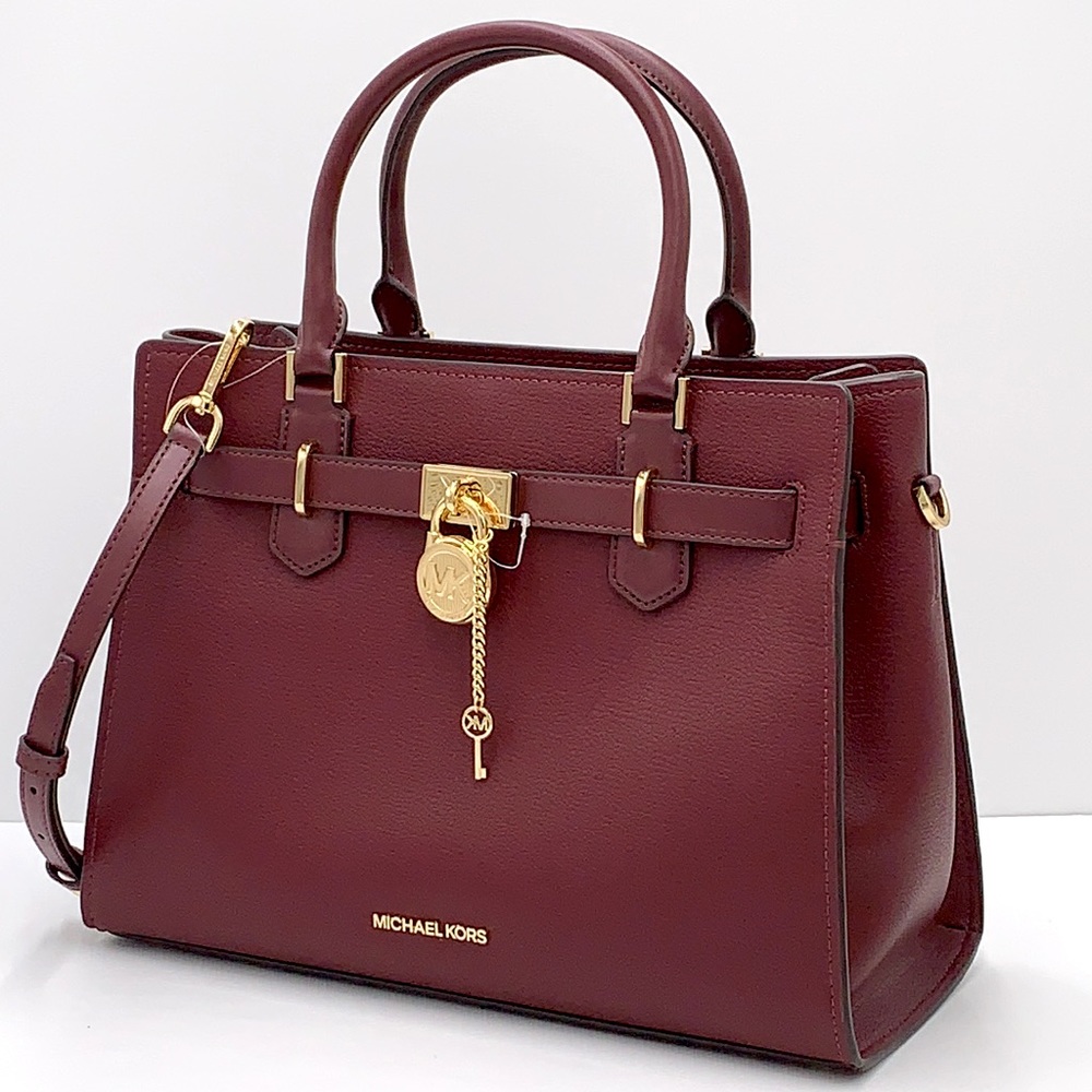 Michael Kors Hamilton Meidum Satchel Shoulder Crossbody Bag Merlot color NWT - Picture 2 of 16